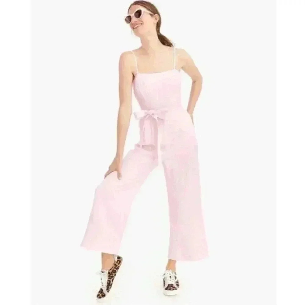 J.CREW Pink Striped Wide Leg Linen Jumpsuit - size 10